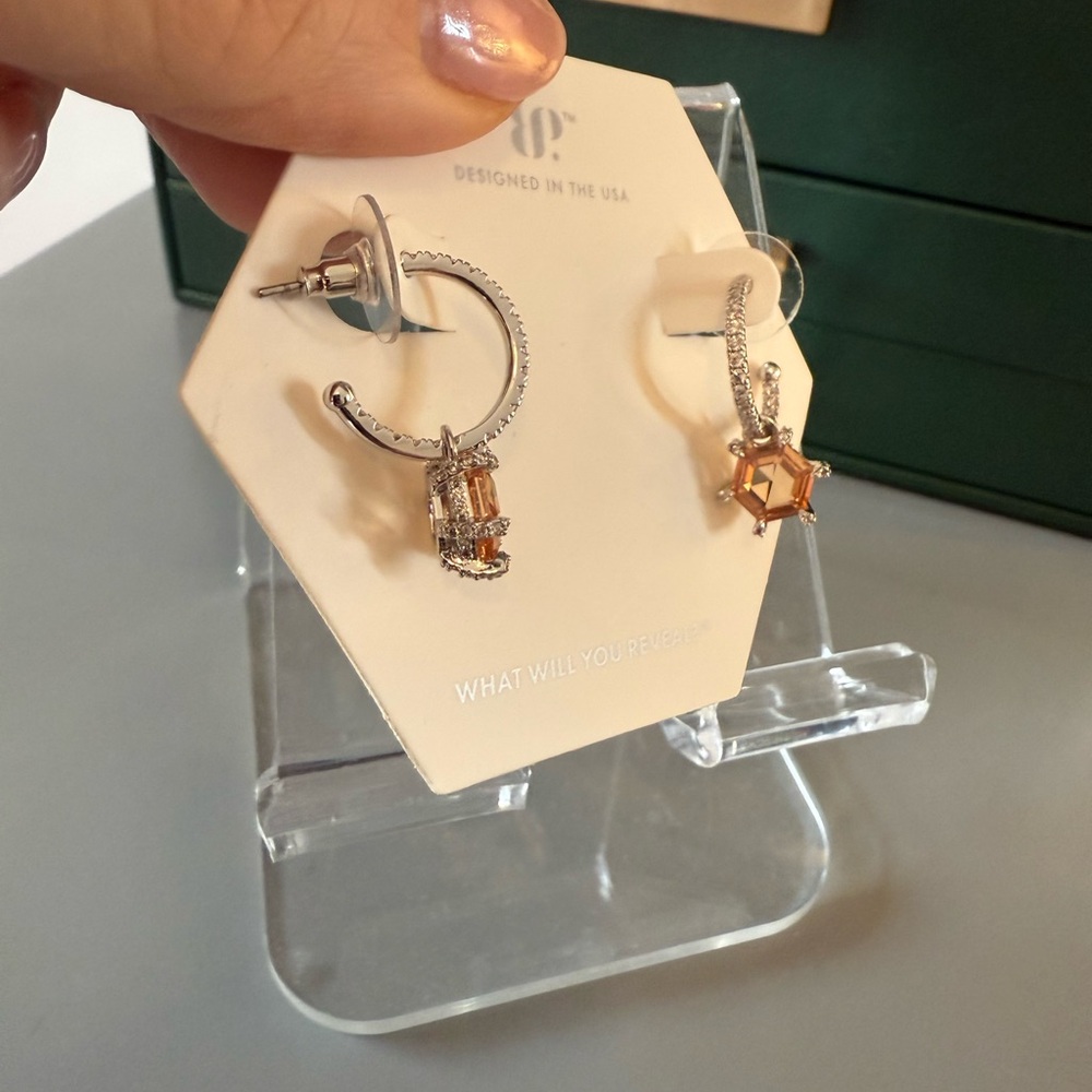 Bomb Party OG Elegant Rhodium and Smokey Topaz Hoop Earrings